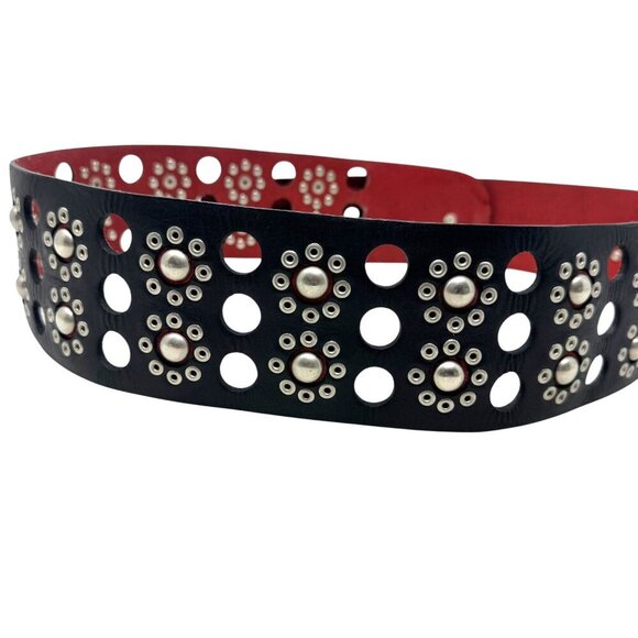 Armani Exchange vintage wide statement belt black silver studded womens Large - Picture 1 of 9